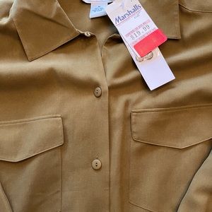 Womens silk blouse olive green med